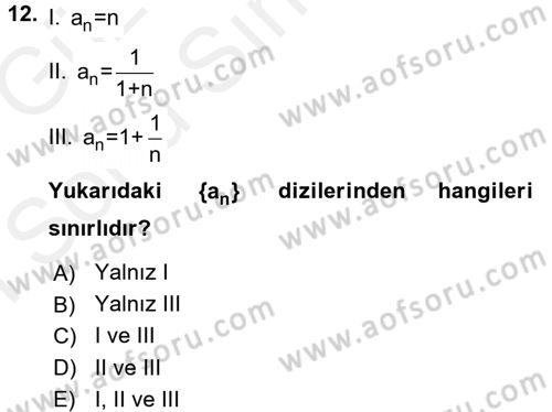 Coğrafi Bilgi Sistemleri İçin Temel Matematik Dersi 2017 - 2018 Yılı (Final) Dönem Sonu Sınav Soruları 12. Soru