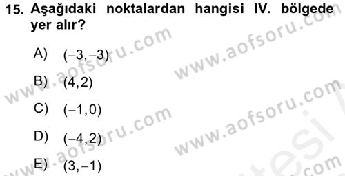 Coğrafi Bilgi Sistemleri İçin Temel Matematik Dersi 2017 - 2018 Yılı (Final) Dönem Sonu Sınav Soruları 15. Soru