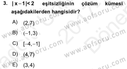 Coğrafi Bilgi Sistemleri İçin Temel Matematik Dersi 2017 - 2018 Yılı (Final) Dönem Sonu Sınav Soruları 3. Soru