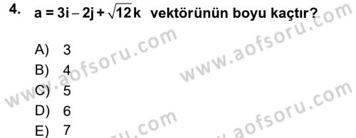 Coğrafi Bilgi Sistemleri İçin Temel Matematik Dersi 2017 - 2018 Yılı (Final) Dönem Sonu Sınav Soruları 4. Soru