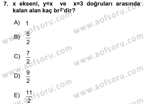 Coğrafi Bilgi Sistemleri İçin Temel Matematik Dersi 2017 - 2018 Yılı (Final) Dönem Sonu Sınav Soruları 7. Soru