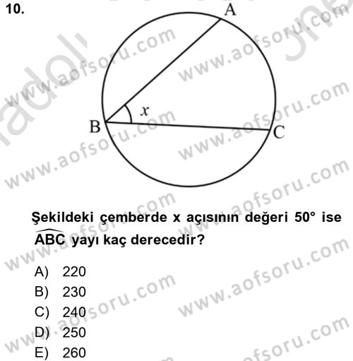 Coğrafi Bilgi Sistemleri İçin Temel Geometri Dersi 2016 - 2017 Yılı (Final) Dönem Sonu Sınavı 10. Soru