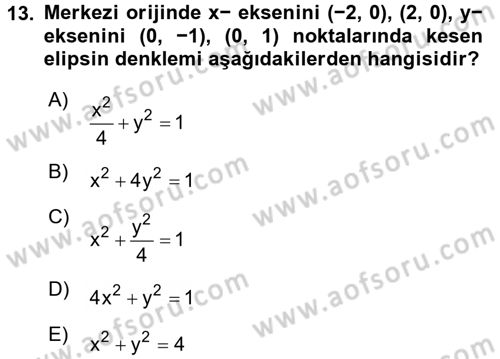 Coğrafi Bilgi Sistemleri İçin Temel Geometri Dersi 2016 - 2017 Yılı (Final) Dönem Sonu Sınavı 13. Soru