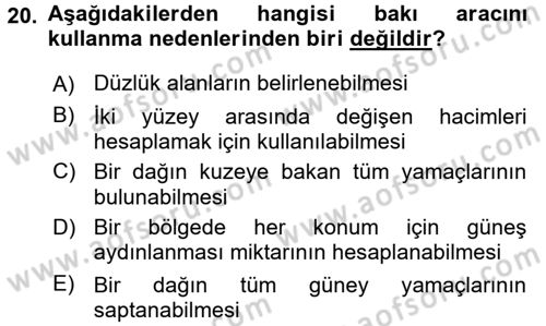 Coğrafi Bilgi Sistemleri İçin Temel Geometri Dersi 2016 - 2017 Yılı (Final) Dönem Sonu Sınav Soruları 20. Soru