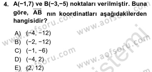 Coğrafi Bilgi Sistemleri İçin Temel Geometri Dersi 2016 - 2017 Yılı (Final) Dönem Sonu Sınavı 4. Soru