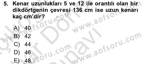 Coğrafi Bilgi Sistemleri İçin Temel Geometri Dersi 2016 - 2017 Yılı (Final) Dönem Sonu Sınavı 5. Soru