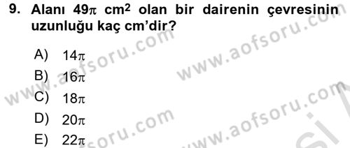 Coğrafi Bilgi Sistemleri İçin Temel Geometri Dersi 2016 - 2017 Yılı (Final) Dönem Sonu Sınavı 9. Soru