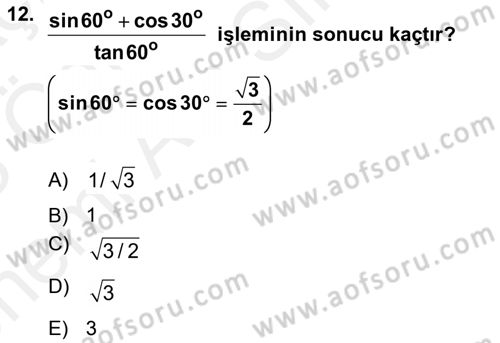 Coğrafi Bilgi Sistemleri İçin Temel Geometri Dersi 2017 - 2018 Yılı (Vize) Ara Sınavı 12. Soru