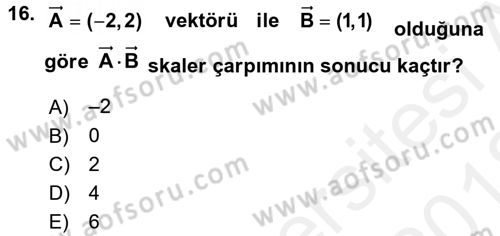 Coğrafi Bilgi Sistemleri İçin Temel Geometri Dersi 2017 - 2018 Yılı (Vize) Ara Sınavı 16. Soru