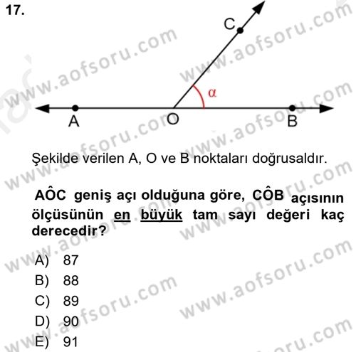 Coğrafi Bilgi Sistemleri İçin Temel Geometri Dersi 2017 - 2018 Yılı (Vize) Ara Sınavı 17. Soru