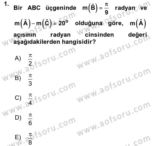 Coğrafi Bilgi Sistemleri İçin Temel Geometri Dersi 2017 - 2018 Yılı (Final) Dönem Sonu Sınavı 1. Soru