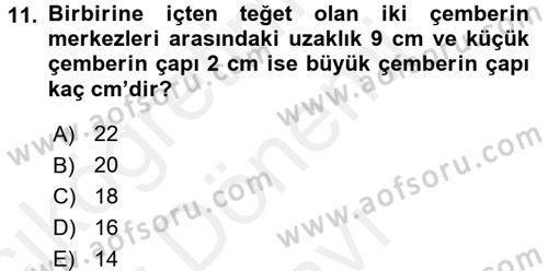 Coğrafi Bilgi Sistemleri İçin Temel Geometri Dersi 2017 - 2018 Yılı (Final) Dönem Sonu Sınavı 11. Soru