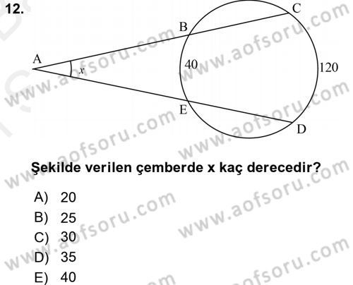 Coğrafi Bilgi Sistemleri İçin Temel Geometri Dersi 2017 - 2018 Yılı (Final) Dönem Sonu Sınavı 12. Soru