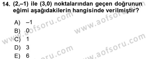 Coğrafi Bilgi Sistemleri İçin Temel Geometri Dersi 2017 - 2018 Yılı (Final) Dönem Sonu Sınavı 14. Soru