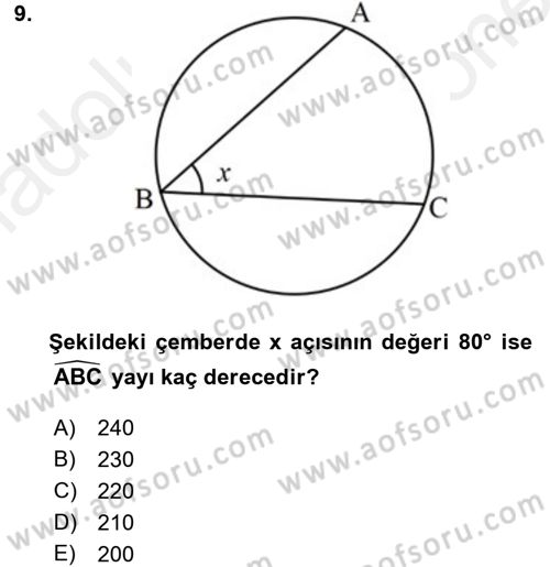 Coğrafi Bilgi Sistemleri İçin Temel Geometri Dersi 2017 - 2018 Yılı (Final) Dönem Sonu Sınavı 9. Soru