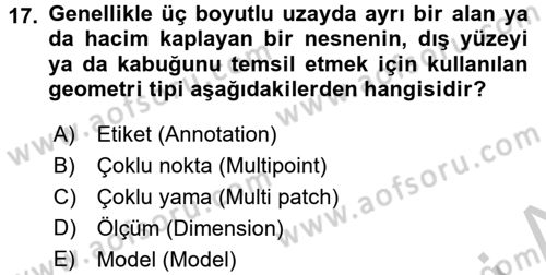 Konumsal Veritabanı 2 Dersi 2016 - 2017 Yılı (Vize) Ara Sınav Soruları 17. Soru