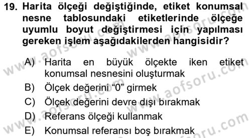 Konumsal Veritabanı 2 Dersi 2016 - 2017 Yılı (Vize) Ara Sınav Soruları 19. Soru