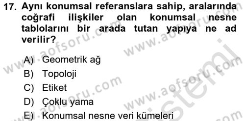 Konumsal Veritabanı 2 Dersi 2016 - 2017 Yılı (Final) Dönem Sonu Sınav Soruları 17. Soru
