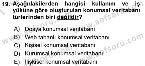 Konumsal Veritabanı 2 Dersi 2016 - 2017 Yılı (Final) Dönem Sonu Sınav Soruları 19. Soru