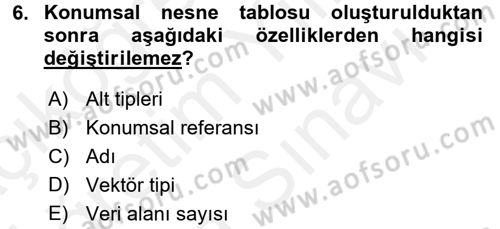 Konumsal Veritabanı 2 Dersi 2017 - 2018 Yılı (Vize) Ara Sınav Soruları 6. Soru