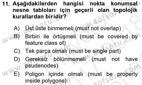 Konumsal Veritabanı 2 Dersi 2017 - 2018 Yılı (Final) Dönem Sonu Sınav Soruları 11. Soru