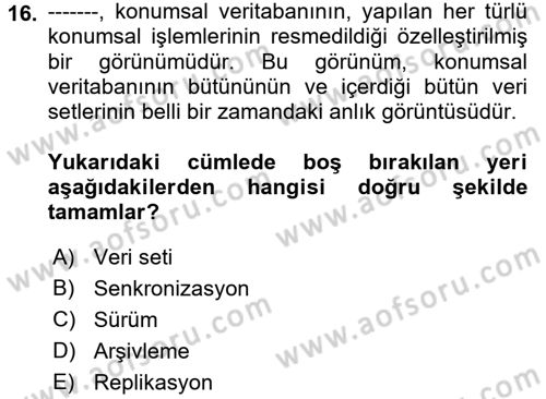 Konumsal Veritabanı 2 Dersi 2017 - 2018 Yılı (Final) Dönem Sonu Sınav Soruları 16. Soru