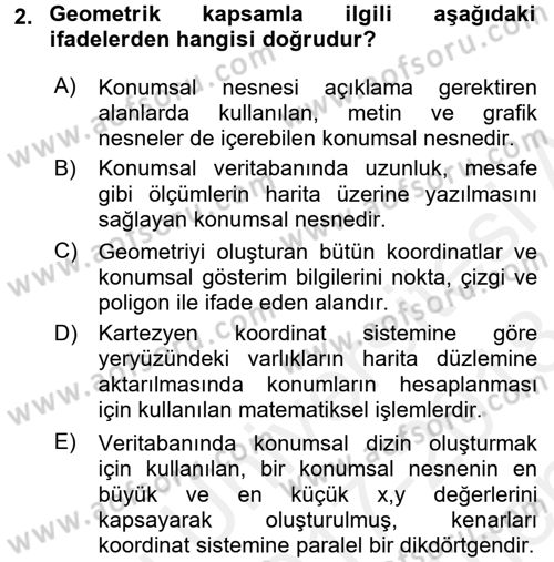 Konumsal Veritabanı 2 Dersi 2017 - 2018 Yılı (Final) Dönem Sonu Sınav Soruları 2. Soru