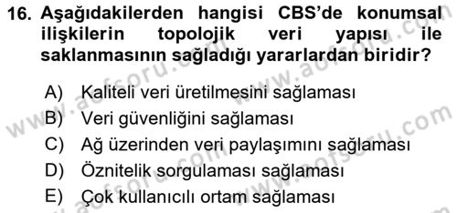 Konumsal Veritabanı 2 Dersi 2018 - 2019 Yılı 3 Ders Sınav Soruları 16. Soru