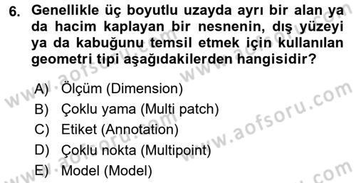 Konumsal Veritabanı 2 Dersi 2018 - 2019 Yılı 3 Ders Sınav Soruları 6. Soru