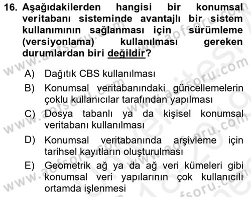 Konumsal Veritabanı 2 Dersi 2018 - 2019 Yılı (Final) Dönem Sonu Sınavı 16. Soru