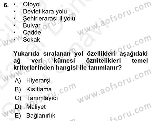 Konumsal Veritabanı 2 Dersi 2018 - 2019 Yılı (Final) Dönem Sonu Sınavı 6. Soru