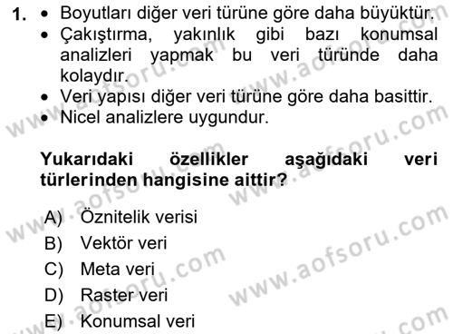 Konumsal Veritabanı 2 Dersi 2018 - 2019 Yılı Yaz Okulu Sınav Soruları 1. Soru