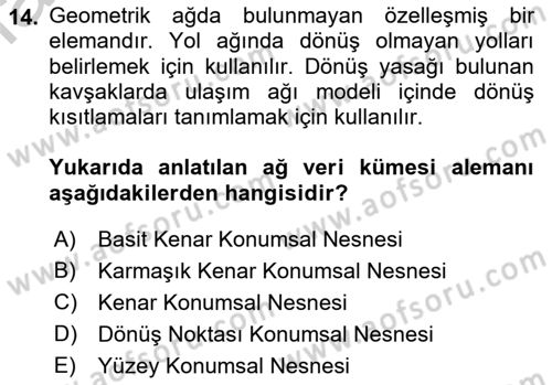 Konumsal Veritabanı 2 Dersi 2018 - 2019 Yılı Yaz Okulu Sınav Soruları 14. Soru