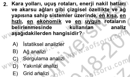 Konumsal Veritabanı 2 Dersi 2018 - 2019 Yılı Yaz Okulu Sınav Soruları 2. Soru