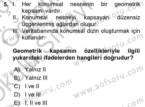 Konumsal Veritabanı 2 Dersi 2018 - 2019 Yılı Yaz Okulu Sınav Soruları 5. Soru
