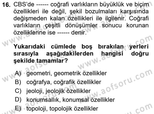 Konumsal Veritabanı 2 Dersi 2020 - 2021 Yılı Yaz Okulu Sınav Soruları 16. Soru