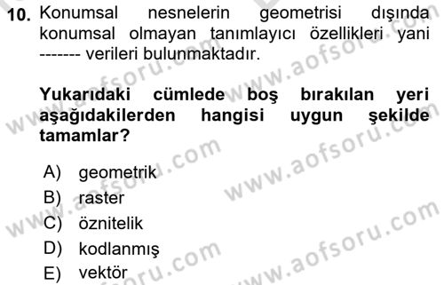 Konumsal Veritabanı 2 Dersi 2021 - 2022 Yılı (Vize) Ara Sınav Soruları 10. Soru