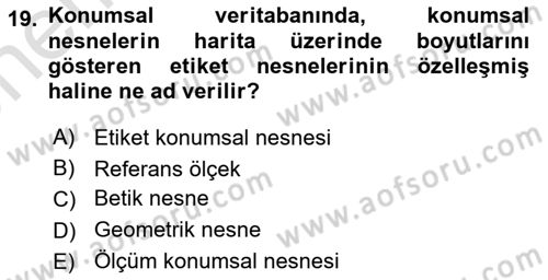 Konumsal Veritabanı 2 Dersi 2021 - 2022 Yılı (Vize) Ara Sınav Soruları 19. Soru