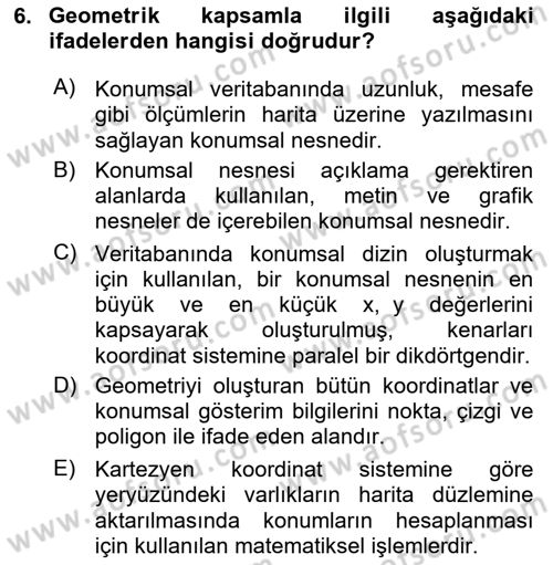 Konumsal Veritabanı 2 Dersi 2021 - 2022 Yılı (Vize) Ara Sınav Soruları 6. Soru