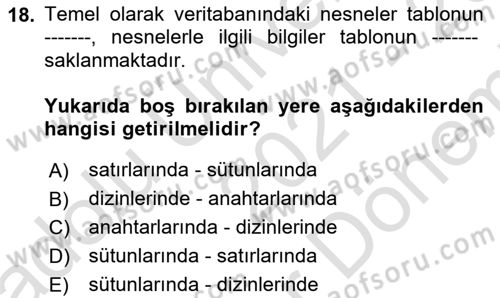 Konumsal Veritabanı 2 Dersi 2021 - 2022 Yılı (Final) Dönem Sonu Sınavı 18. Soru