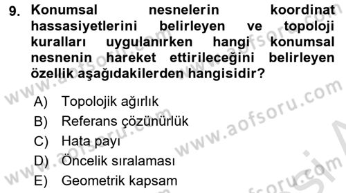 Konumsal Veritabanı 2 Dersi 2021 - 2022 Yılı (Final) Dönem Sonu Sınavı 9. Soru