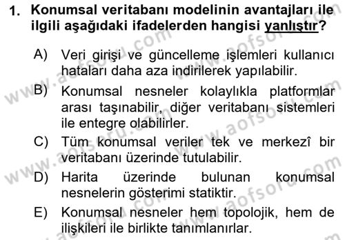 Konumsal Veritabanı 2 Dersi 2021 - 2022 Yılı Yaz Okulu Sınav Soruları 1. Soru