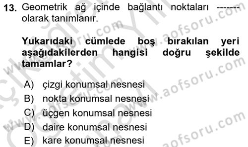 Konumsal Veritabanı 2 Dersi 2021 - 2022 Yılı Yaz Okulu Sınav Soruları 13. Soru