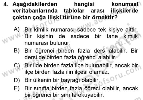 Konumsal Veritabanı 2 Dersi 2021 - 2022 Yılı Yaz Okulu Sınav Soruları 4. Soru