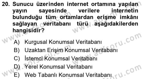 Konumsal Veritabanı 2 Dersi 2023 - 2024 Yılı (Final) Dönem Sonu Sınav Soruları 20. Soru