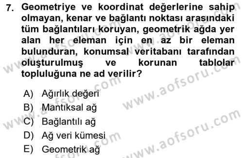 Konumsal Veritabanı 2 Dersi 2023 - 2024 Yılı (Final) Dönem Sonu Sınav Soruları 7. Soru