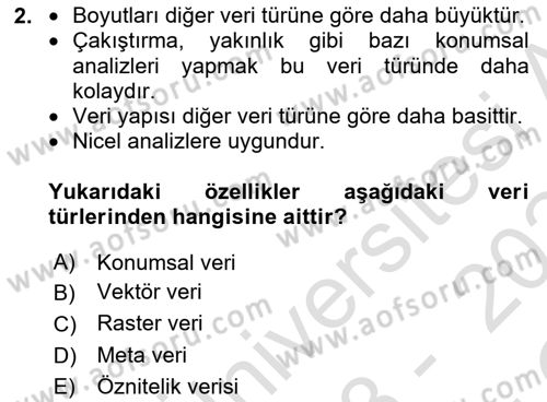 Konumsal Veritabanı 2 Dersi 2023 - 2024 Yılı Yaz Okulu Sınav Soruları 2. Soru