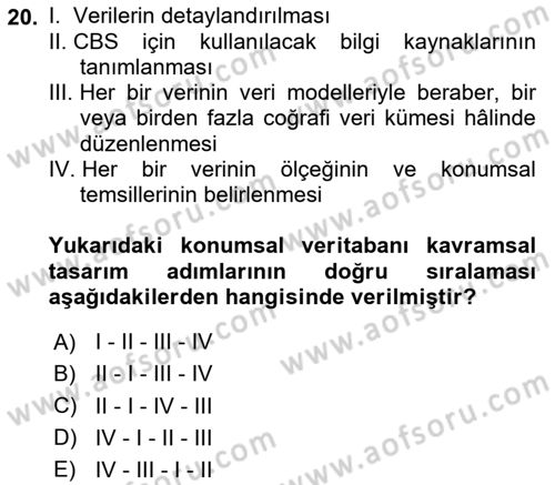 Konumsal Veritabanı 2 Dersi 2023 - 2024 Yılı Yaz Okulu Sınav Soruları 20. Soru