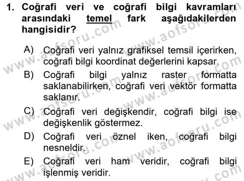 Konumsal Veritabanı 2 Dersi 2024 - 2025 Yılı (Vize) Ara Sınav Soruları 1. Soru