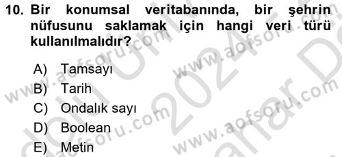 Konumsal Veritabanı 2 Dersi 2024 - 2025 Yılı (Vize) Ara Sınav Soruları 10. Soru